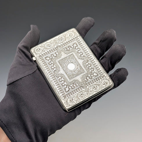 1881年 英国アンティーク シェイクスピア彫刻 純銀製カードケース 77g George Unite