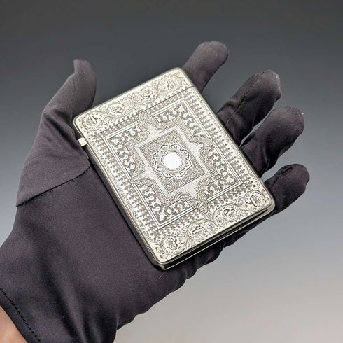 1881年 英国アンティーク シェイクスピア彫刻 純銀製カードケース 77g George Unite