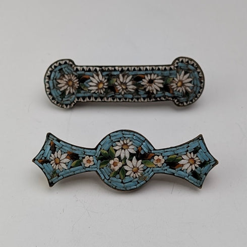一對帶有花卉裝飾的復古微馬賽克胸針