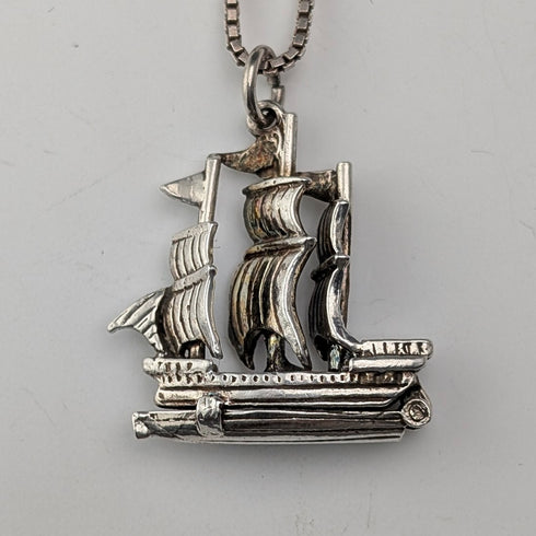 復古帆船吊墜搭配純銀項鍊