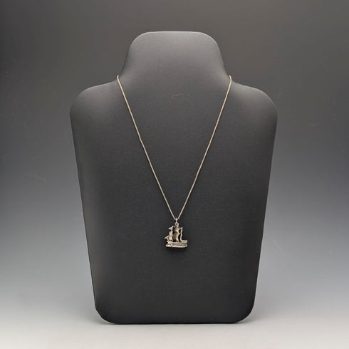 復古帆船吊墜搭配純銀項鍊