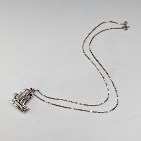 復古帆船吊墜搭配純銀項鍊