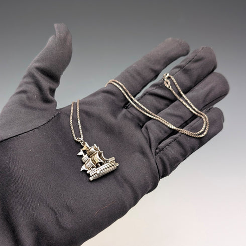 復古帆船吊墜搭配純銀項鍊