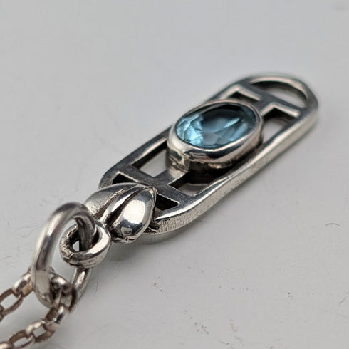 復古純銀和藍寶石吊墜,搭配純銀項鍊