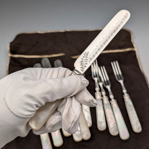 19世紀後半 英国アンティーク 白蝶貝ハンドル ティーカトラリー5.5ペア Christopher Johnson