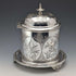 Antique British silver plated biscuit barrel with bird decoration