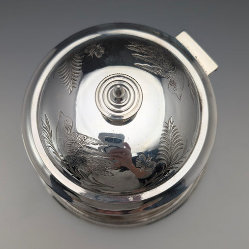 英国アンティーク シルバープレート製 鳥装飾 ビスケットバレル