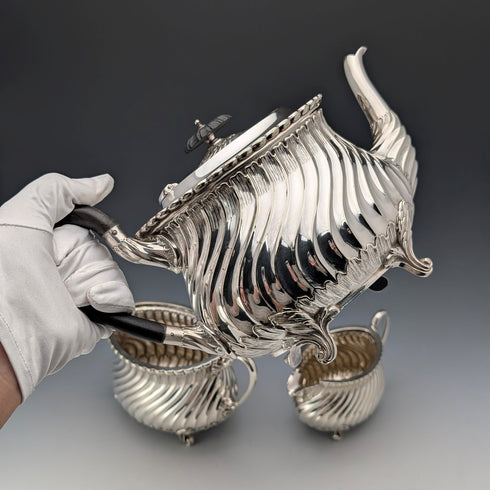 英国アンティーク シルバープレート製 ティーセット 3点セット George Shadford Lee&Henry Wigfull