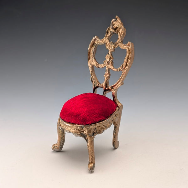 1920s Antique Brass Chair Pocket Watch Holder with Red Velvet Sheet
