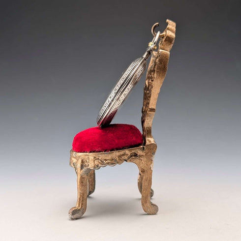 1920s Antique Brass Chair Pocket Watch Holder with Red Velvet Sheet