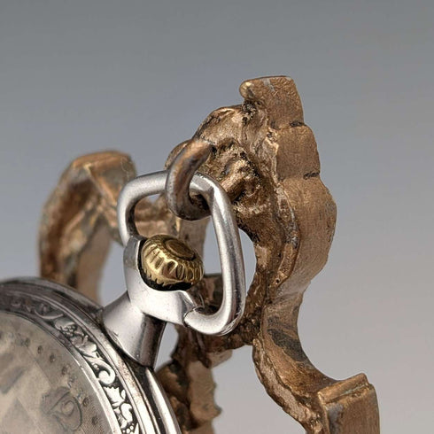 1920s Antique Brass Chair Pocket Watch Holder with Red Velvet Sheet