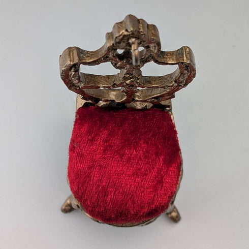 1920s Antique Brass Chair Pocket Watch Holder with Red Velvet Sheet