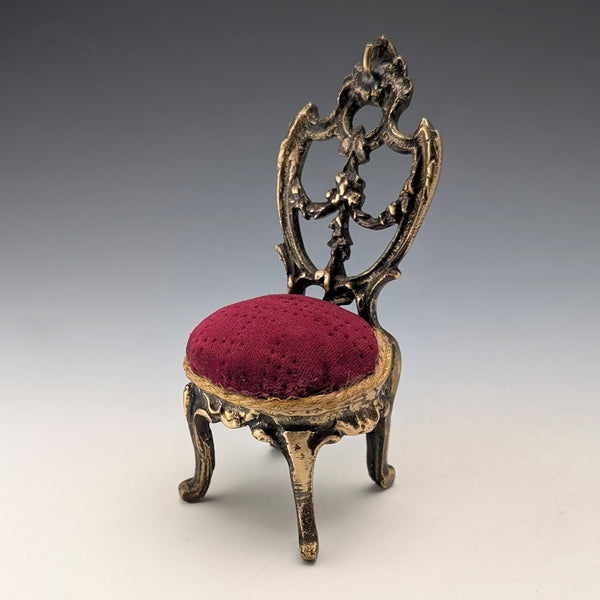 1920年代古董黃銅椅子懷錶架,搭配波爾多絲絨座椅