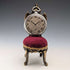 1920s Antique Brass Chair Pocket Watch Holder with Bordeaux Velour Seat