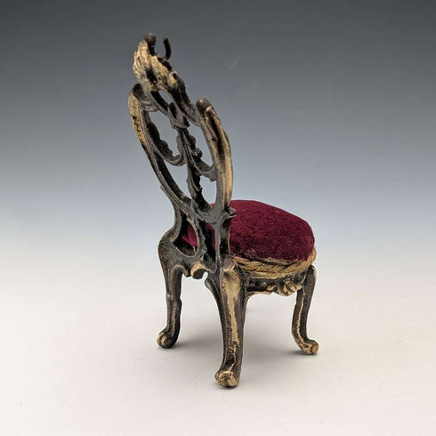 1920s Antique Brass Chair Pocket Watch Holder with Bordeaux Velour Seat