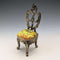 1920s Antique Brass Chair-Shaped Pocket Watch Holder with Yellow Embroidered Seat