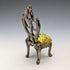 1920s Antique Brass Chair-Shaped Pocket Watch Holder with Yellow Embroidered Seat