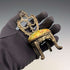 1920s Antique Brass Chair-Shaped Pocket Watch Holder with Yellow Embroidered Seat
