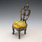 1920s Antique Brass Chair-Shaped Pocket Watch Holder with Yellow Embroidered Seat
