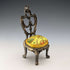 1920s Antique Brass Chair-Shaped Pocket Watch Holder with Yellow Embroidered Seat