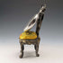 1920s Antique Brass Chair-Shaped Pocket Watch Holder with Yellow Embroidered Seat