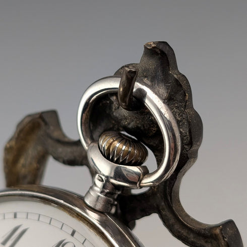 20 世紀 20 年代古董黃銅椅形懷錶架,帶黃色刺繡座椅