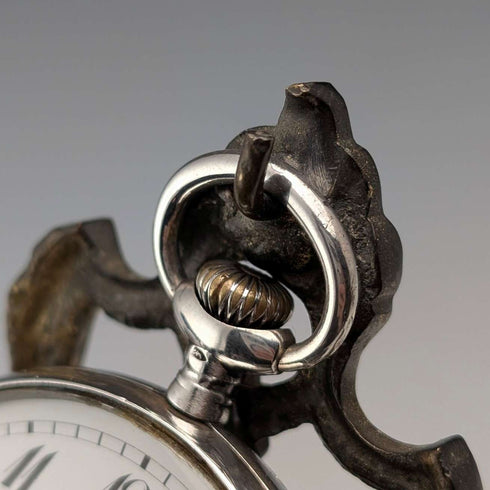 1920s Antique Brass Chair-Shaped Pocket Watch Holder with Yellow Embroidered Seat