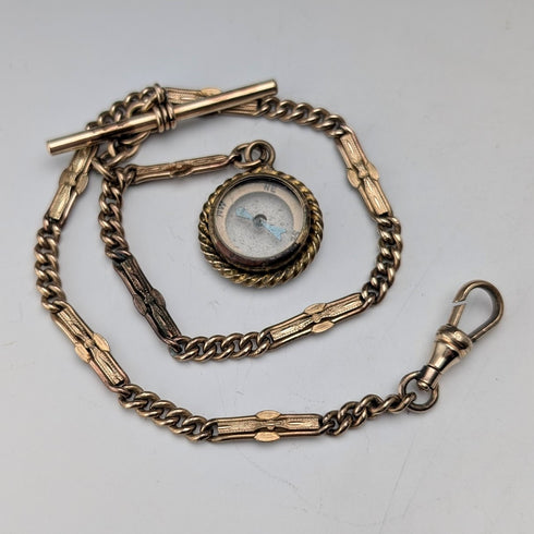 Antique Rold Gold Fancy Link Albert Chain Compass Fob