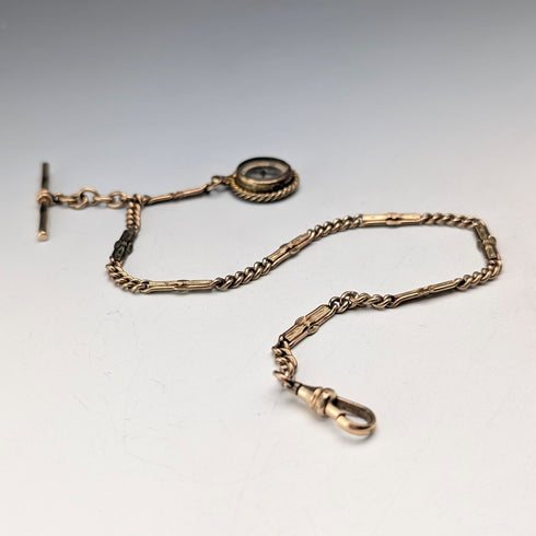 Antique Rold Gold Fancy Link Albert Chain Compass Fob