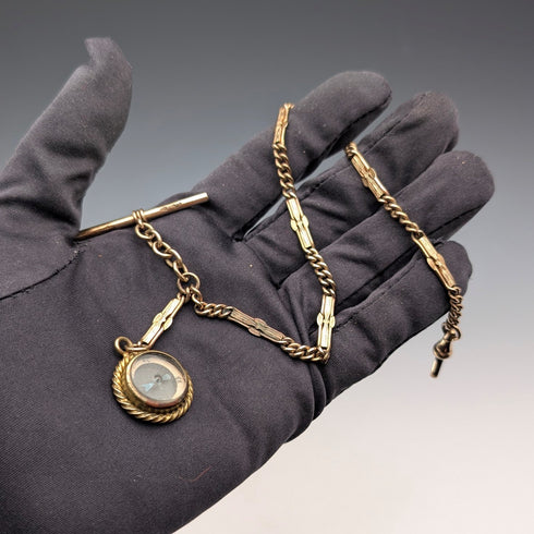 Antique Rold Gold Fancy Link Albert Chain Compass Fob