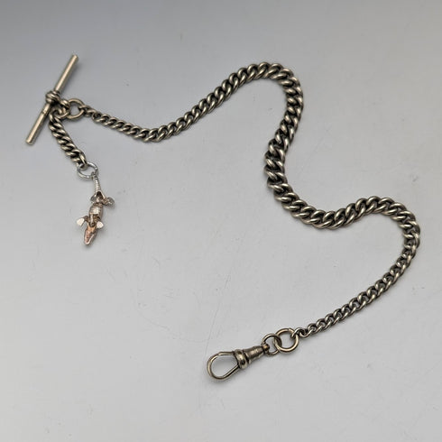 Antique Nickel Silver Albert Chain Crocodile Fob