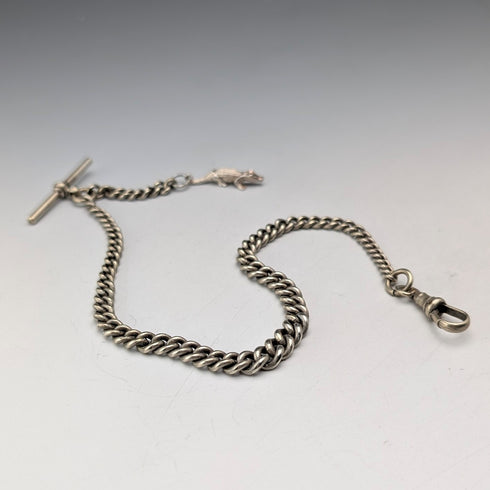 Antique Nickel Silver Albert Chain Crocodile Fob