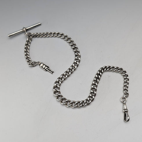 Circa 1900 British Antique Sterling Silver Albert Chain 45g Soldier Fob