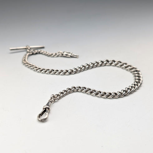 Circa 1900 British Antique Sterling Silver Albert Chain 45g Soldier Fob