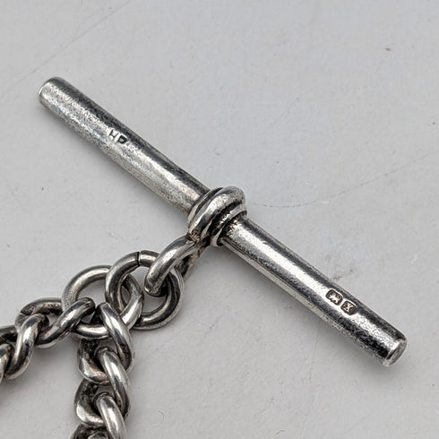Circa 1900 British Antique Sterling Silver Albert Chain 45g Soldier Fob