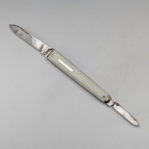 英国ヴィンテージ 象牙風樹脂ハンドル ダブルブレード 折りたたみナイフ