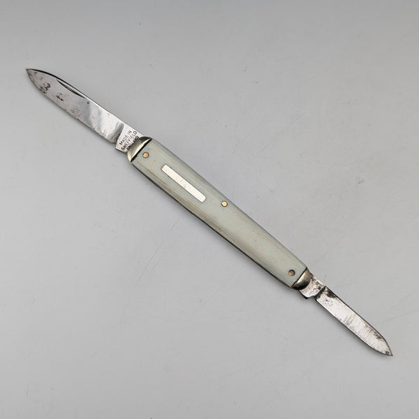 British vintage ivory-look resin handle double blade folding knife