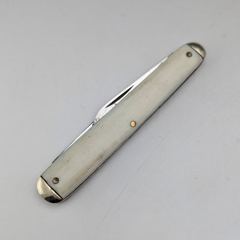 英国ヴィンテージ 象牙風樹脂ハンドル ダブルブレード 折りたたみナイフ