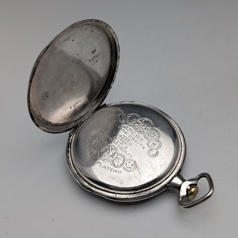 古董瑞士 CORGEMONT 懷錶,裝飾藝術風格,銀色側面開面,運作良好