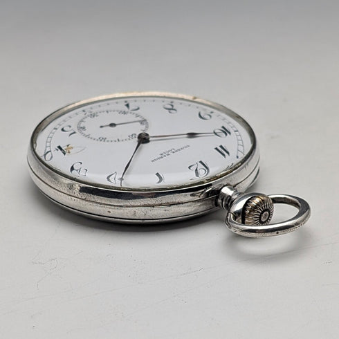 Antique Ulysse Nardin pocket watch with soccer engraving, silver side open face, in good working order