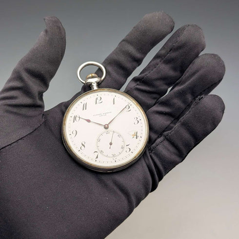 Antique Ulysse Nardin pocket watch with soccer engraving, silver side open face, in good working order