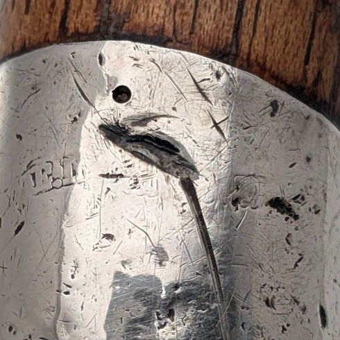 20 世紀 20 年代英國古董棕色桿,彎曲手柄,純銀裝飾,手杖,89 厘米