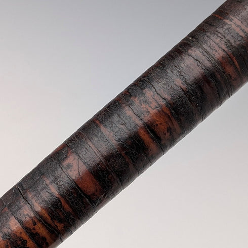 Antique British bone decorated curved handle leather wrapped iron shaft walking stick 89cm