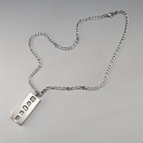 1977 British sterling silver jubilee ingot pendant 31g with necklace Ralph Weston