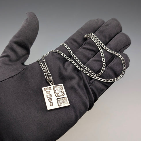 1977 British sterling silver jubilee ingot pendant 14g with necklace DNG