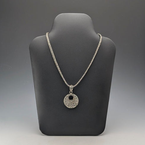 復古純銀吊墜和純銀拜占庭鏈項鍊,總重 47 克,SUARTI