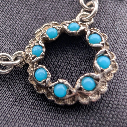 復古純銀綠松石玻璃和白鐵礦項鍊 23 克