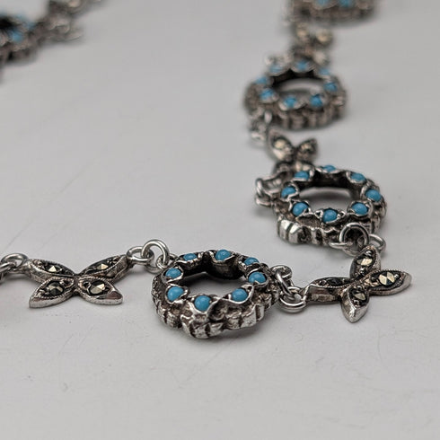 復古純銀綠松石玻璃和白鐵礦項鍊 23 克