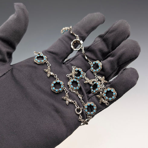 復古純銀綠松石玻璃和白鐵礦項鍊 23 克