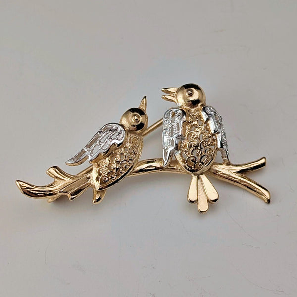 Vintage Vermeil Sterling Silver Lovebird Brooch